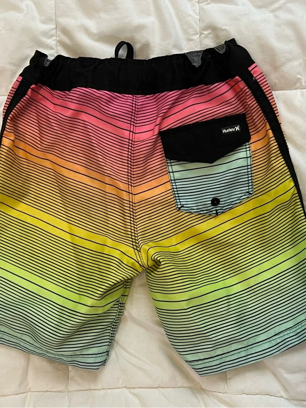 Hurley Kid’s Gradient Stripe Boardshorts — Pink, Yellow, Green